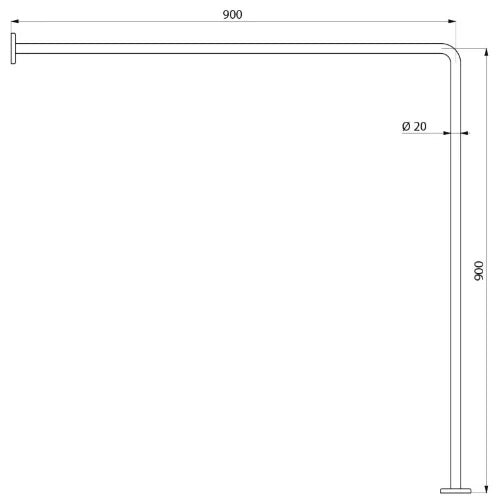 BARRE DE DOUCHE 90 - 90 o CM 20MM inox angulaire avec rosaces et fixations invisibles