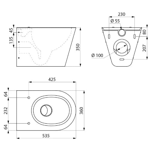 Delabie S21 S toilette suspendue - Inox mat - B360xD535 mm - fixation visible