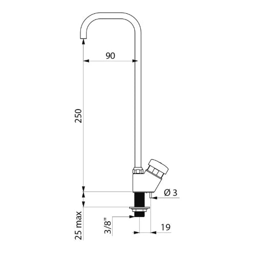 Delabie robinet eau froide raccordement 3/8 - bec 90 mm - chrome