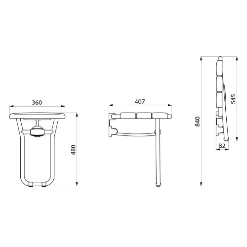 Delabie siège de douche 360 - 407 o 480 ! 25 blanc aluminium . siège relevable alu+pied+larges lattes en PVC