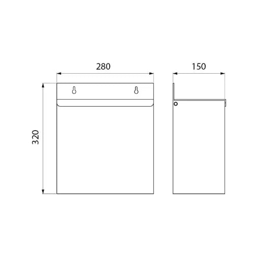Delabie poubelle rectangulaire mural avec couvercle 13 litre 150 x 280 x 320 mm - inox brillant