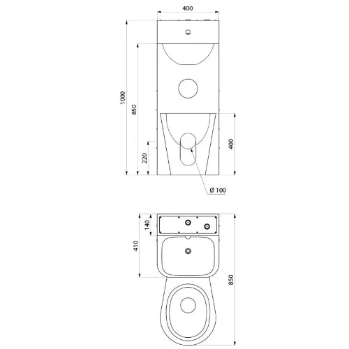 DELABIE Combi KOMPACT lavabo WC à poser au centre Inox 304 satiné