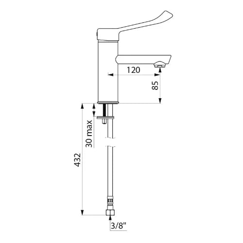 MELANGEUR DE LAVABO MONO-COMMANDE DELABIE chromé avec manette 128 mm/cart.diam 40/sans vidage/3lmin
