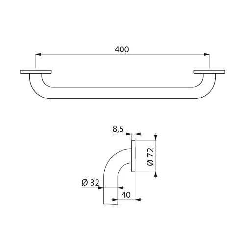 Delabie barre de maintien 32 x 400 mm - inox poli