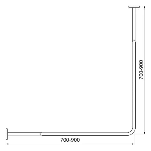 BARRE DE DOUCHE ANGULAIRE 70-90 - 20MM X 16MM inox inox 304 . porte rideaux d'angle réglable