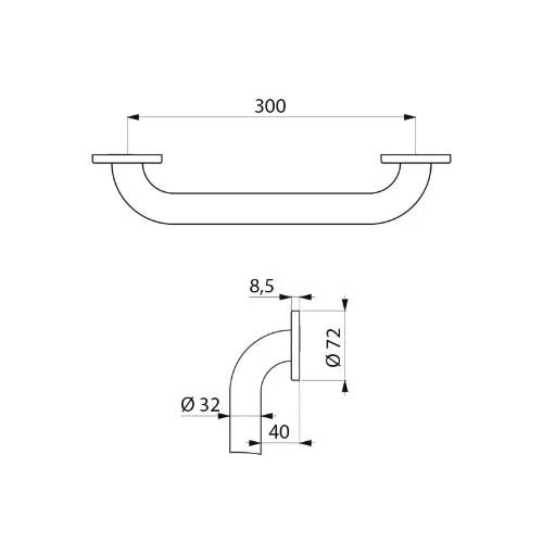 Delabie barre de maintien 32 x 300 mm - inox poli