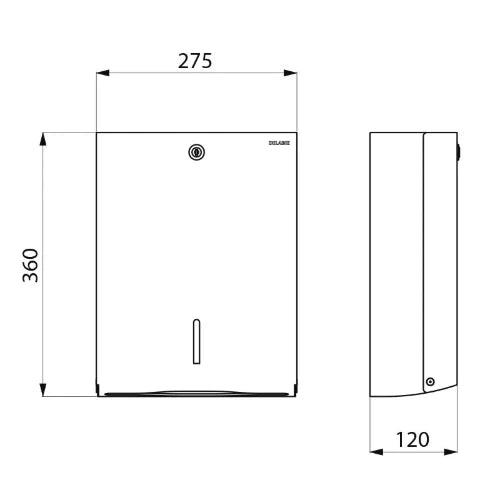 DISTRIBUTEUR PAPIER 275 - 360 o 120 ! inox 304 inox poli a.serrure et clé standard delabie-500feuilles