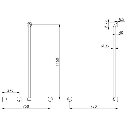 DELABIE Barre de douche + barre vert. coulissante Ø32 Inox satiné