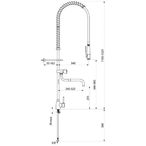 MELANGEUR DE CUISINE DELABIE 1/2 - a/bec d'ecoulement telescop.- douchette + flexible