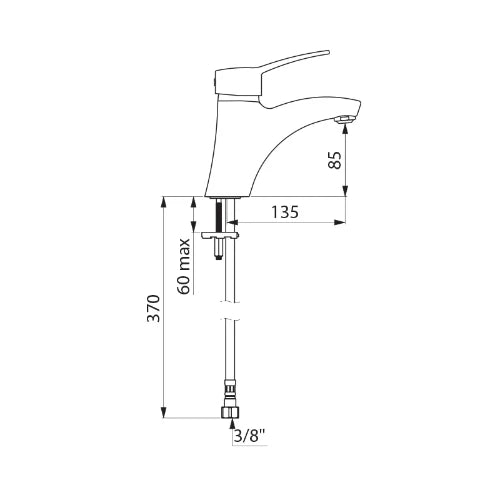 DELABIE Mit. lavabo EP H.85 L.135, sans tirette, manette pleine