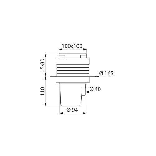 DELABIE Siphon sol dur 100x100 - H. régl. sortie intégrée Ø40