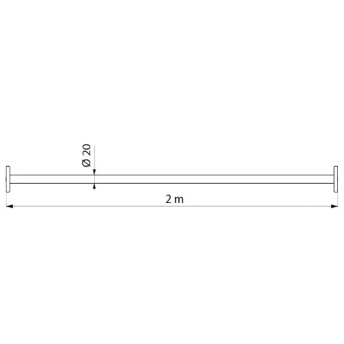 BARRE DE DOUCHE RIDEAU 200 - CM 20,2 MM rvs poli inox Peut être raccourcie Droit, éléments de fixation cachées