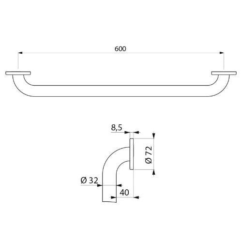 Delabie support murale 600 - 32 inox poli avec fixations invisibles