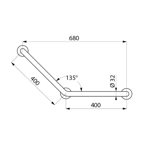 POIGNEE D'APPUI COIN DELABIE 400 - 400 o 32MM satiné 135° 3 points de fixation
