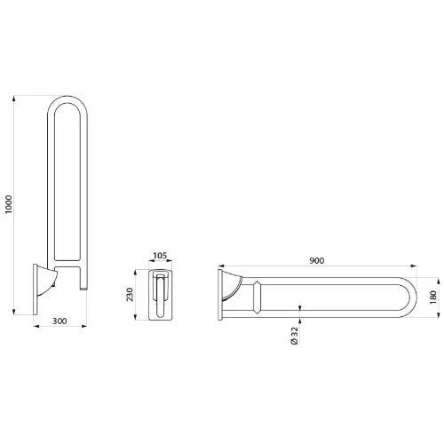 Delabie 900 barre de maintien relevable - 32 inox poli . pour wc, douche ou bain