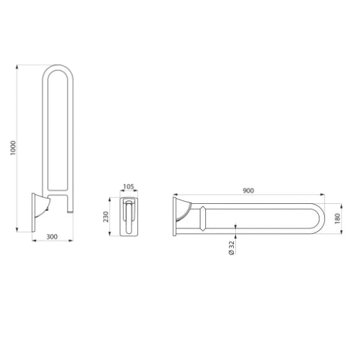 DELABIE RVS opklapbare greep 900mm diam 32mm rvs gesatineerd