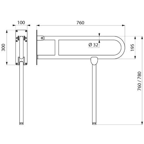 DELABIE Barre rabattable avec pied Basic Ø32 L.760 époxy blanc