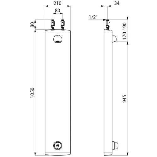 PANNEAU DE DOUCHE DELABIE TEMPOMIX 210MM - 65MM o 1045MM ! aluminium douche round & robinet tempomix