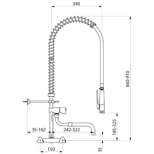 MELANGEUR DE CUISINE DELABIE 3/4 M modele mural bec telescopique 250-350 mm - douchette + flexible