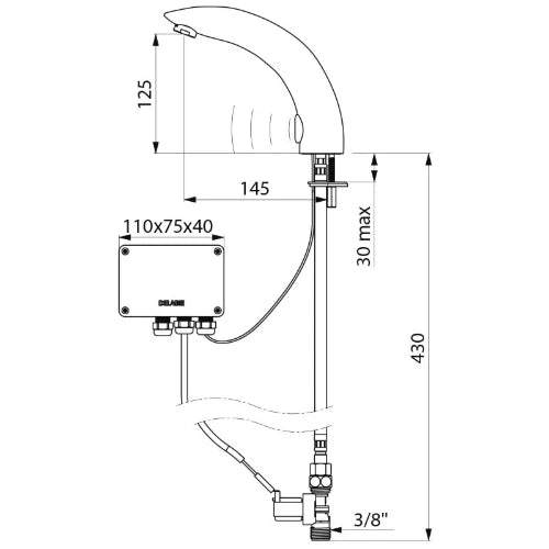 Delabie Tempomatic robinet lavabo électronique,avec transfo 230/12v,détection de la main