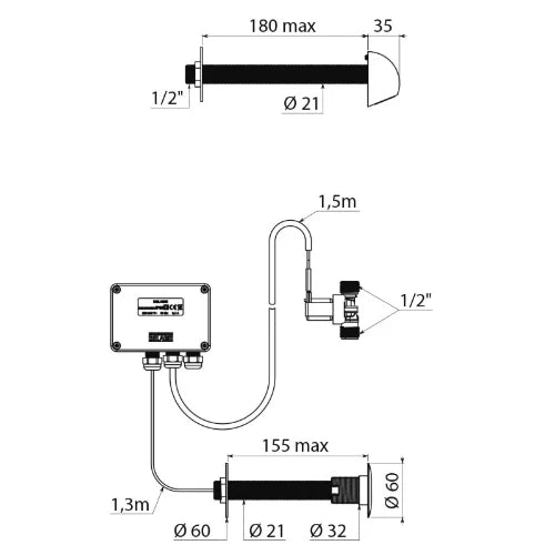 DELABIE Kit TEMPOMATIC douche M1/2" TC 150mm 230/12V +pomme ROUND
