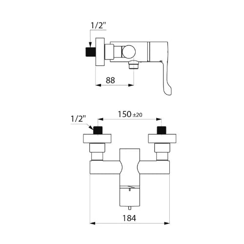 DELABIE Securitherm 1-gr. douchetherm onderuitg standard S-kopp. M1/2" chroom