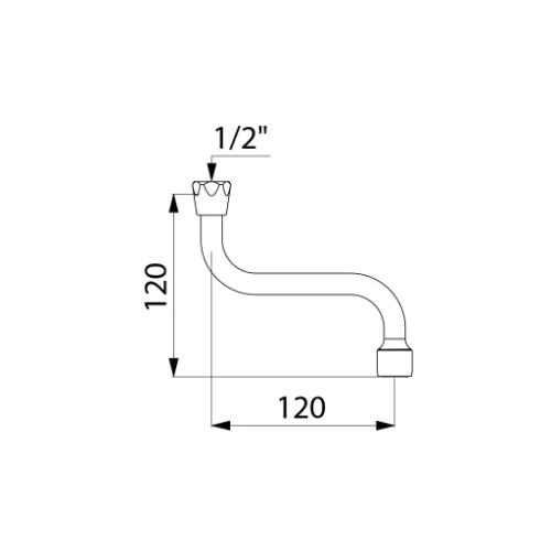 DELABIE Bec horizontal F1/2" L.120 - H.120 brise-jet réglable