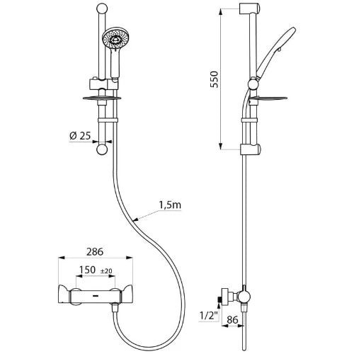 THERMOSTAT DE DOUCHE DELABIE SECURITHERM porte savon ensemble de douche (barre 670mm) pomme & flexible