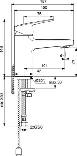 Procasa Ceraplan 4 mitigeur lavabo 75 - chromé - avec chaîne