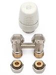 Begetube set radiateur de raccordement 6 avec bloc H pour raccordement mural, tête TH type 5000 et 2 raccords bicône pour tuyaux Alpex M24 x 16/2 mm