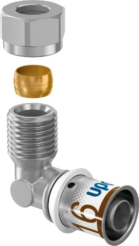 COUDE A PRESSER UPONOR S-PRESS PLUS 16 X 1/2 M laiton 90° fileté