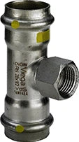 Viega Sanpress Gas inox verloop T-stuk met binnendraad FFF 22 x 3/4 F x 22 mm