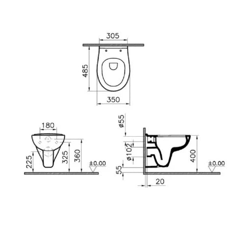 Procasa Normus wc-suspendu compact 355 x 480 mm - blanc antibactérien