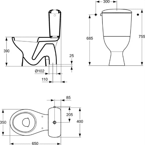 Procasa Alpha cuvette à poser 350 x 650 mm - blanc - sortie S