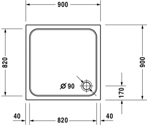 Duravit D-code receveur de douche acrylique 900 x 900 x 85 mm - blanc - écoulement 90 mm