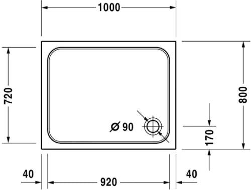 Duravit D-Code receveur de douche acrylique 1000 x 800 x 85 mm - blanc - écoulement 90 mm