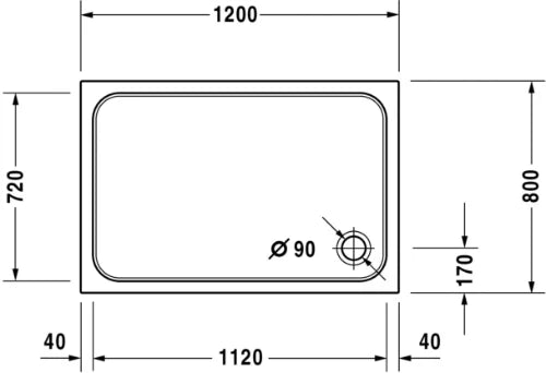 Duravit D-Code receveur de douche acrylique 1200 x 800 x 60 mm - blanc - écoulement 90 mm