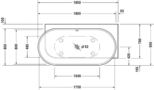 Duravit Luv baignoire 1850x950mm blanc, habillage, angle droite