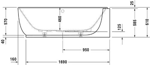 Duravit Luv baignoire 1850x950mm blanc, habillage, angle droite