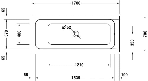 Duravit D-Code baignoire acrylique 1700 x 700 mm - blanc - sans pieds - vidage centrale