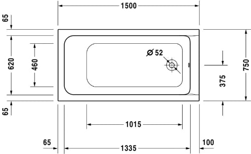 Duravit D-Code baignoire 1500 x 750 mm - acryl - blanc - sans pieds