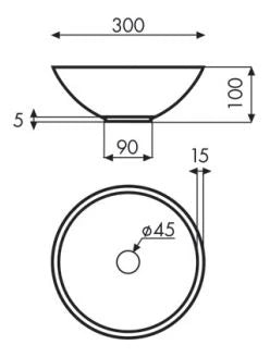 Conima Polaris lavabo à poser rond 300 mm - blanc - solid surface - sans trou de robinet - sans trop-plein
