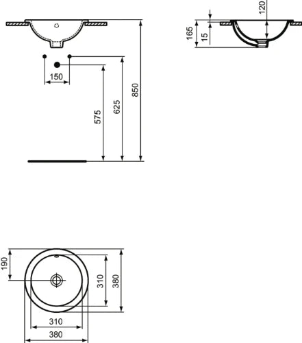Ideal Standard Connect lavabo encastré rond 380 mm - blanc - sans trou de robinet - avec trop-plein