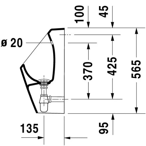 Duravit D-Code urinoir avec siphon - 565 x 305 x 290 mm - blanc - raccordement à l'arrière - rimless
