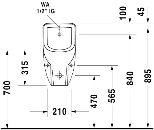 Duravit D-Code urinoir avec siphon - 565 x 305 x 290 mm - blanc - raccordement à l'arrière - rimless
