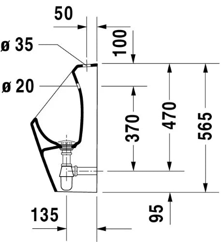 URINOIR DURAVIT D-CODE 28,50 - 29,50 o 57,50 ! blanc arrive apparente incl.siphon et fixations - RIMLESS