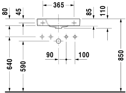 Duravit Happy D.2 lave-mains 500 x 220 mm - blanc - avec trou de robinet droite - sans trop-plein