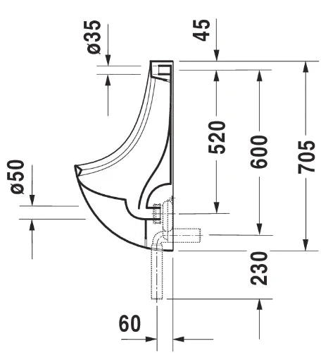 URINOIR DURAVIT BEN 37 - 35 o 70,5 ! CM blanc arrivee cachee