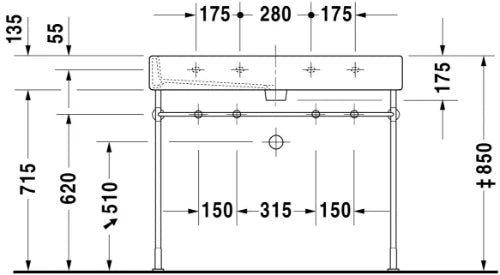 Duravit Vero lavabo 1000 x 470 mm - blanc - 2 trous de robinet - avec trop-plein