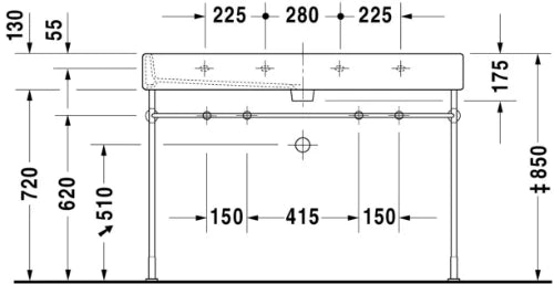 Duravit Vero lavabo 1200 x 470 mm - blanc - 2 trous de robinet - avec trop-plein